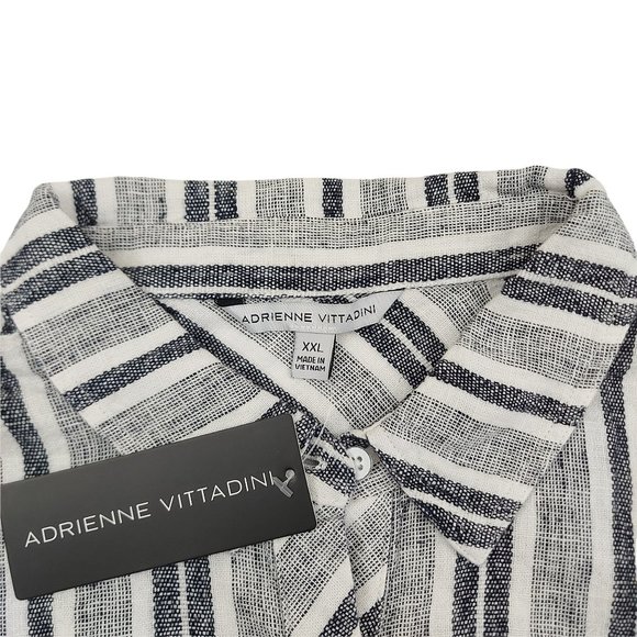 Adrienne Vittadini Tunic Dress Womens Gray XXL Linen Blend Button Up Striped - Picture 12 of 13